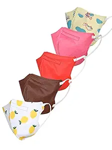 hobf Kids N95 with Nosepin - 5 Layers masks in assorted colours ideal for Boys & GirlS. (Pr. white,Red,Brown,Pink,Pr. yellow - Plain.)