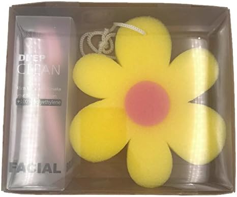 A Unique 2 Piece Spa Gift Box Set. A Bath and Body Best Gift Idea. A Small Super Soft Pretty Flower Shaped Face Loofah Brush &amp; A Cute Large Yellow Flower Bath Sponge Gift Set For Her