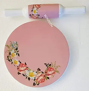 SCHUTCON Printed chakla belan Pure Marble Heavy chakla and a Wooden Polished belan Marble Roti Roller/Chakla Belan/Board/Phulka Maker Pink Flower Chakla,