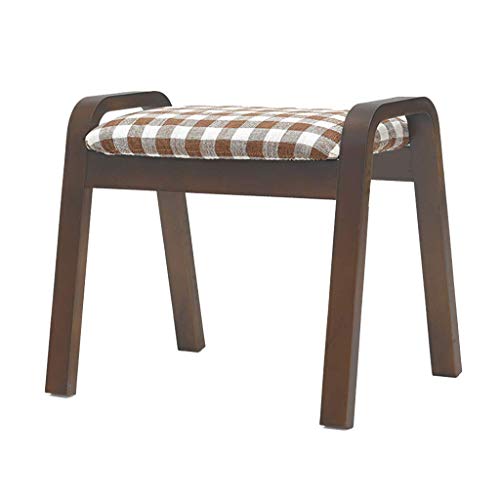 Taburetes JUN-Change Taburete para zapatos Taburete para pies Reposapiés tapizado Otomana de madera Pasillo a prueba de polvo Soporte de tela de lino con 4 patas marrones para sala de estar 45x33x36cm