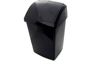 Optimal Products Swing Bins Plastic Swing Top Rubbish Waste Bin Office Bedroom Kitchen Paper Dustbin Trash Bin Swing Lid (Black, 30l Litre)