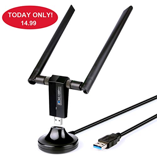 INMUA USB 3.0 Adaptador WiFi Dongle inalámbrico de Largo Alcance con Banda Dual con Antenas Desmontables de 5dBi 5Ghz 867Mbps 2.4Ghz 300Mbps para WinXP/7/8/8.1/10/Mac OSX 10.4-10.14