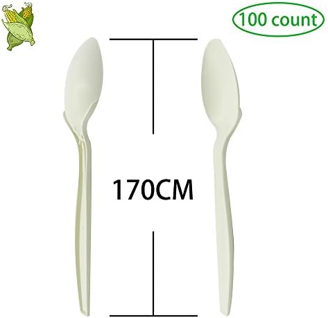 Eco-Friendly Disposable Compostable Biodegradable Spoons (100 Pack), Kitchen Tablewares/Utensils/Cutlery/Flatware for Party, Camping, Picnics, BBQ, Event, Perfect Alternative For Plastic (LY-YM-1)