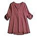 Produktbild Ears Damenmode Top Volltonfarbe T-Shirt V-Ausschnitt Langarm T-Shirt Unregelmäßiger Saum Top Sommer Rundhals Blusen Casual Tee Langarm Shirt Yoga Oberteil Retro Kurzarmshirt Tunika