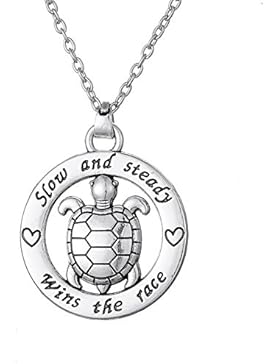 Langsam und Steady Wins The Race niedliche Schildkröte in Circle Anhänger Halskette 45,7cm Link Kette