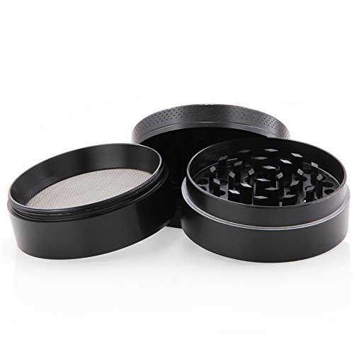 DCOU neue Design Premium Krautmühle mit Siebgrinder haltbare Zamak-Legierung Tabak Mahler Crusher Gewürze Schleifer mit Blumen auf dem Deckel Magnetisch Ø55mm 4-teilig Schwarz - 4