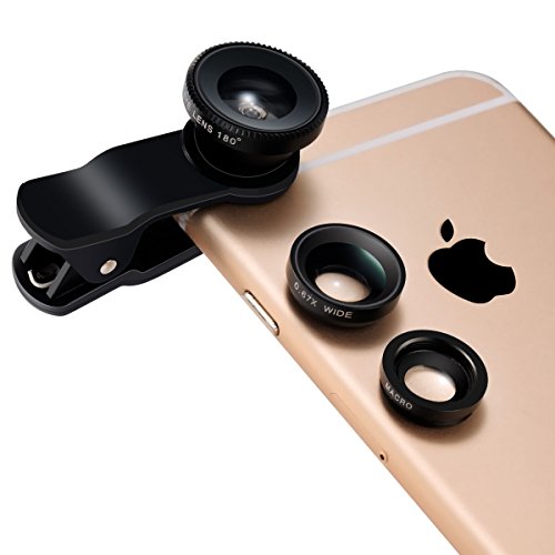 Obiettivo di macchina fotografica cellulare, Lenti Smartphone Breett universale staccabile 180 Â° Fish-eye grandangolare+obiettivo+Micro Lens 3-in-1 Easy-Use Camera Kit Lens per iPhone, iPad, Samsung Galaxy S3 S4 S5 S6 Note 3 2 1, Sony, HTC, Sony Xperia, Huawei lavoro con piÃ¹ smartphone e tablet con la macchina fotografica piatto