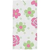 chillChur-DD Bath Towel Rose et Vert Fleur Fond Blanc Serviette de Bain Serviette de Plage Utilisation surdimensionnée comme Yoga Voyage Camping Gym Serviettes de Piscine, 80X130Cm