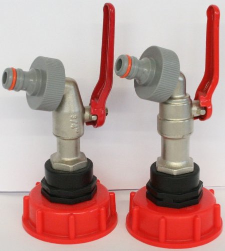 2 x AMS60_133MK3+99 Auslaufhahn mit Stecker passend für Gardena, IBC-Container-Zubehör-Regenwasser-Tank-Adapter-Fitting-Kanister, Zysterne, Tonne