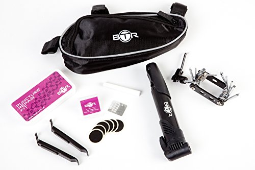 BTR Fahrradtasche Reparatur-Set fürs Fahrrad zur Abdichtung von Reifen mit selbstklebenden Flicken x 6, Reifenheber x 2, 14-in-1 Multifunktions-Werkzeug und Mini-Fahrradpumpe - 4