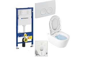 BADOSAN GEBERIT Duofix Vorwandelement Basic + Wand Tiefspül WC URBAN SPÜLRANDLOS + WC-Sitz SoftClose + Betätigungsplatte DELTA25