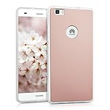 kwmobile Funda protectora rígida para Huawei P8 Lite (versión 2015) con parte trasera de aluminio y marco de silicona TPU - carcasa en oro rosa