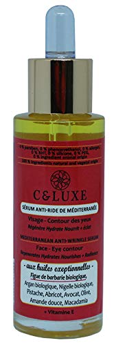 Sérum naturel anti-rides de Méditerranée: visage contour des yeux à l'huile de figue de barbarie Bio, concentrée en huiles anti-age et embellissantes, Vitamine E, sans silicone, vegan, 30 ml