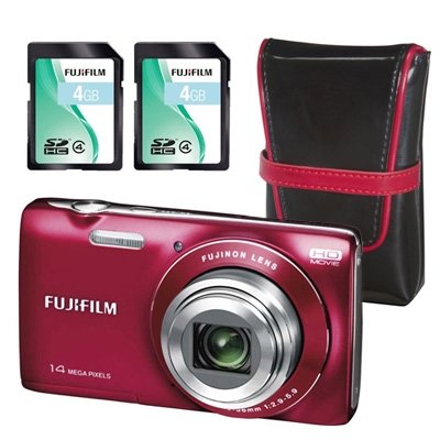 détail Appareil photo numérique Fujifilm JZ100 Red + SD 8 GB + étui