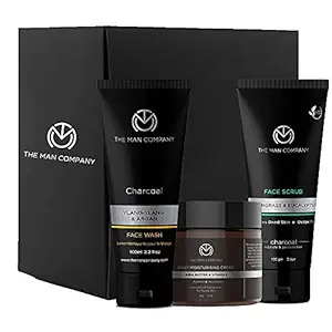 The Man Company Cleanse & Moisturise Pack (Charcoal Face wash + Charcoal Scrub + Moisturising Cream)- Set of 3 | Made in India