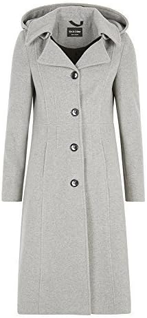 De La Crème - Womens Winter Wool And Cashmere Ladies Hooded Mid Length Coat (UK 10/EU 38/US 6, Silver)