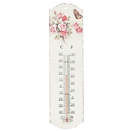 Clayre & Eef ~ Blechschild ~ Thermometer ~ Rosen ~ Nostalgie ~ 27 x 7 cm