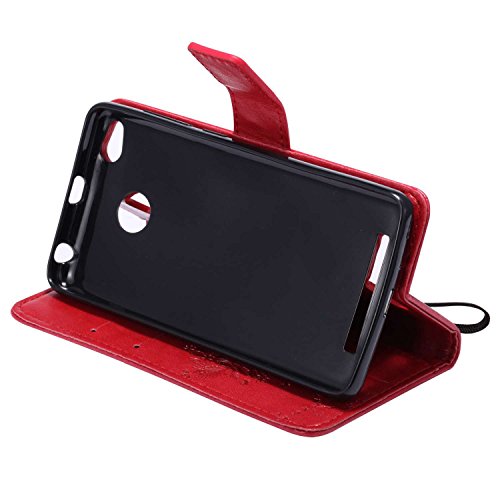 Guran   Funda de Cuero Para Xiaomi Redmi 3   3S   3 Pro Smartphone Funci  n de Soporte con Ranura para Tarjetas Flip Case Cover-rojo