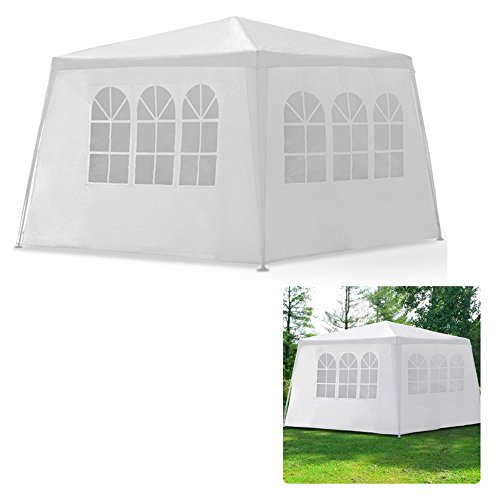 MCTECH® 4 x 3 m Gartenzelt Pavillon Bierzelt Partyzelt Festpavillon inklusive 4 Seitenwände, 2 x Fenster, 2 x Tür mit Reisverschluss, Wasserdicht PE Plane in Weiß (4 x 3 m mit 4 Seitenwände, Weiß) - 9