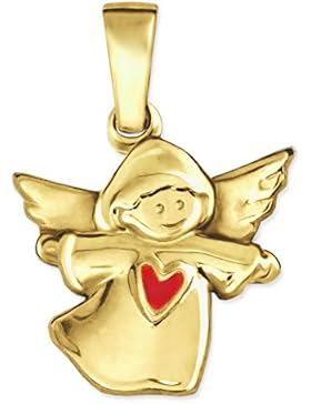 CLEVER SCHMUCK-SET Goldener Anhänger kleiner Kinderengel 11 x 13 mm mit Herz rot lackiert und glänzend 333 GOLD...