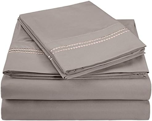 Superior 3000 Series Super Soft and Wrinkle Resistant Microfibre 4-Piece Bed Sheet Set with 2-Line Embroidery in Gift Box, Eastern King, Silver