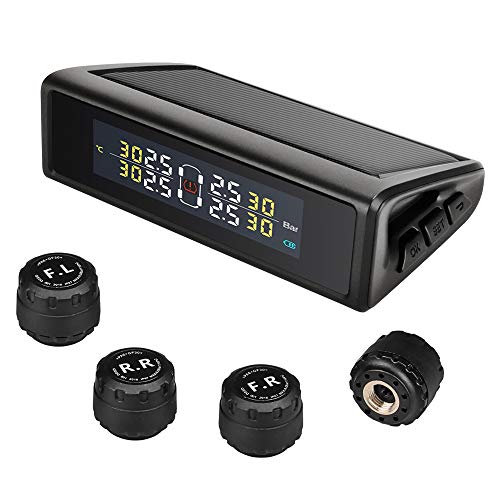 Jansite TPMS Sistema di monitoraggio della Pressione dei Pneumatici per Auto Solare Sistema di Allarme Audio per Monitor Pneumatici in Tempo Reale con 4 sensori Esterni