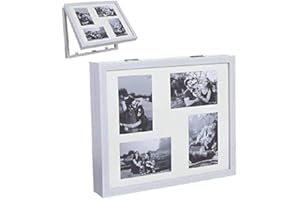 TIENDA EURASIA® Tapa Abatible de Contador de Luz Diseño Cuadrado 4 Fotos - Cubre Contador Eléctrico de Madera (38 x 7 x 32 cm, Blanco)