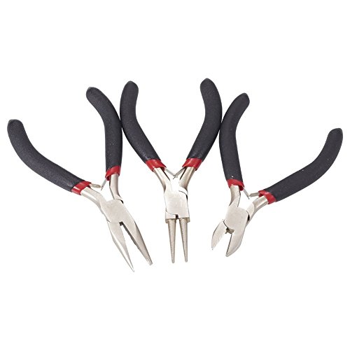 Schmuckzangen Sets Zangensatz, Karbonstahl, Seitenschneider, runde Nase und Kettenzange, Schwarz