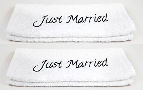 Hochzeits-Handtücher Set "Just Married" - 2 Stück, weiß, 30x50cm, Baumwolle, tolles Hochzeitsgeschenk für das Brautpaar / Hochzeitspaar, Handtuch, Geschenk