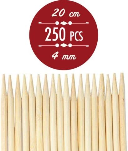 20cm*4mm 8 inch Bamboo Roasting Sticks, Skewers Perfect for Hot Dogs, Kebabs ,Sausage, Eco and Environmentally Safe 100% Biodegradable 250 sticks