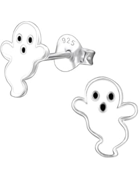 JAYARE Kinder-Ohrstecker Gespenst Geist 925 Sterling Silber Emaille weiß 9 x 7 mm Mädchen-Ohrringe Halloween