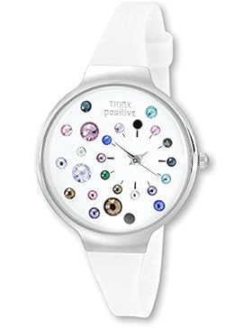 THINK positive Damen-Uhr Stardust Analog Fashion Silikon-Armband weiß Quarz-Uhr UTP1053W