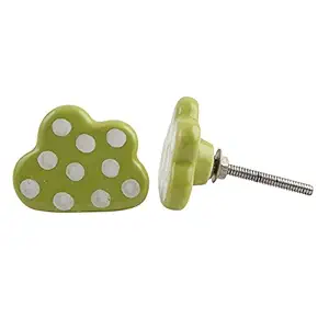 Indian-Shelf Handmade Ceramic Dot Drawer Knobs Cloud Wardrobe Pulls Kid Cabinet Handle(Lime, 1.75 Inches)-Pack of 2, KID-93-1