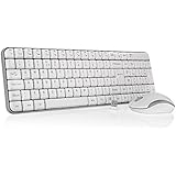 Keyboard and Mouse Set UK Layout, Jelly Comb Whisper-quiet 2.4G Ultra Slim Portable Wireless Keyboard and Mouse Combo for Desktop, Windows/iOS/Android, White and Grey