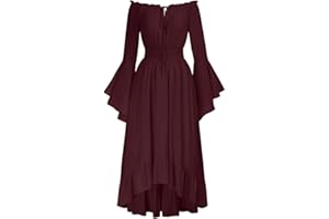 SCARLET DARKNESS Women Renaissance High-Lo Dress Long Sleeve Off Shoulder Vintage Medieval Dresses