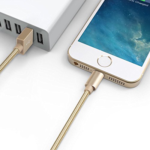 GlobaLinkÂ® Lighting to USB Charger Cable for iPhone, Extra Long and Ultra Durable USB Braided Charging and Syncing Cord for iPhone 5 5s 5c 6 6 Plus 6s 7 7 Plus, iPod 7, iPad mini mini 2 mini 3, iPad Air iPad Air 2 [Lifetime Guarantee Servies] 3 Pack, 1M 2M 3M, Gold