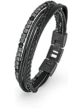 s.Oliver Herren-Armband Edelstahl mattiert Leder Hämatit mehrfarbig 21.5 cm - 2018713