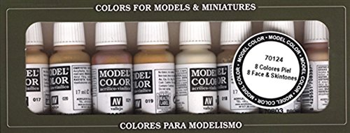 3XVallejo Model Color Face Skin Colours Acrylic Paint Set - Assorted Colours (Pack of 8)