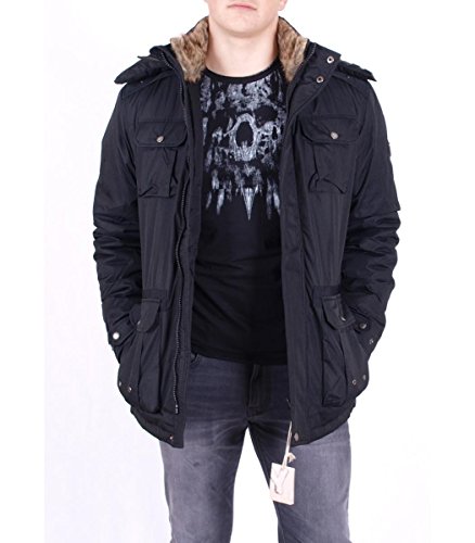 Hailys Herren Jacke Winterjacke mit Fellkragen und Kapuze Hoodie, schwarz, Gre:XXL