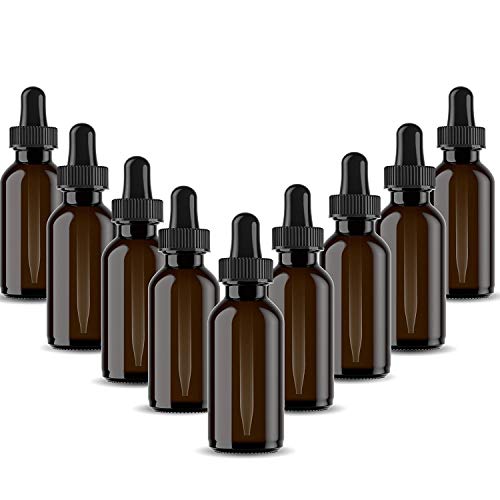 Glass Bottles 9 Pack 30 ml Refillable Empty Amber Bottle with Dropper and Cap - DIY Blends Supplies Tool Accessories Perfume Aromatherapy - Carrier Oil Kit