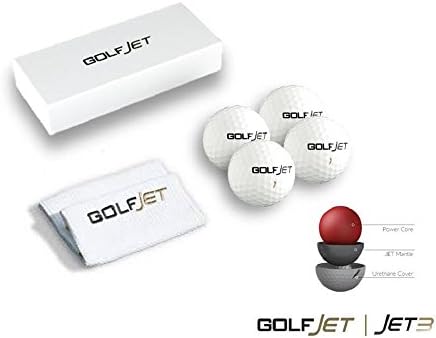 GolfJet Jet3 JetPack Lite | Microfibre Towel &amp; 4 x GolfJet JET3 Golf Balls. 3-Layer Power Core, SuperSoft 338 Dimple Hex Aero Urethane Cover. Longer Flatter Drives, More Game Spin, Optimum Feel For Ultimate Control.