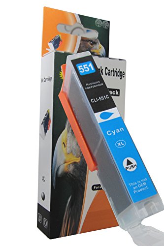 komp. XL Druckerpatronen blau / Cyan Canon CLI-551C XL für folgende Drucker Canon Pixma MG 5450 5450s 5550 5650 6350 6450 6650 7150 7550 / Canon Pixma MX 725 925 MX925 MX725 / Canon Pixma ip7250 ip8750 / Canon Pixma ix6850