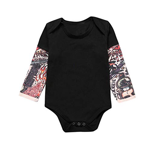 0-2 Años,SO-buts Bebé Niño Recién Nacido Tatuaje Impreso Manga Larga Patchwork Mameluco Otoño Body Tops Ropa (Negro,12-18 meses)