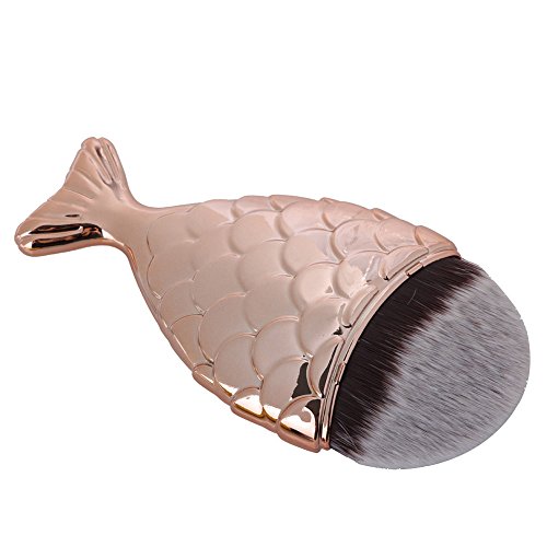 NEEDOON Meerjungfrau Fish Make Up Brush Pinsel Beruf Foundation Powder Blending Blush Rund Bürste Kosmetik Schönheit Tools,Kaffee - 2