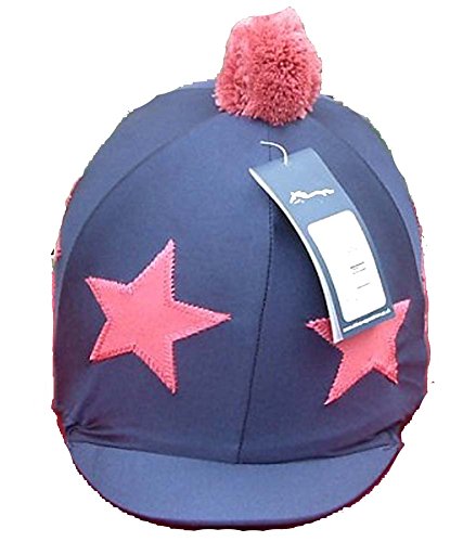 Equestrian-Horse-Riding-navy-Hat-cover-with-red-star-design-and-pom-pom
