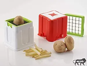 FERVENT Potato chipser and potato cutter , vegetable cutter , potato finger chips cutter with push button for cleaning. ( multicolor , 01 set)