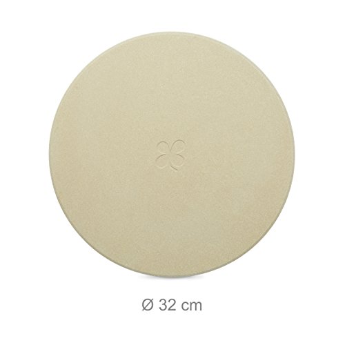 Relaxdays Pizzastein Set 1 cm Stärke mit Metallhalter und Pizzaschieber aus Holz HBT 4 x 32 x 32 cm runder Brotbackstein für Pizza und Flammkuchen mit Pizzaschaufel für Pizzaofen, natur - 5