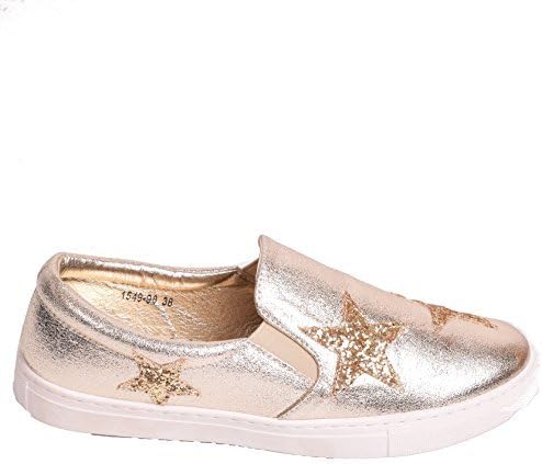 Solewish Ladies Kids Gold Slip On Trainers Casual Flat Skater Sneaker Pumps plimsolls Shoes (UK 5, Gold)