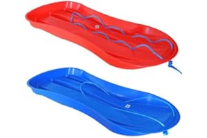 Summerlee Children's Snow Sledge – Colourful Heavy Duty Plastic Fun Winter Toy Sled Toboggan Sleigh Slide Hill Ice Snowy with Attached Rope Pull Cord and Foot Grip Design for Adults and Kids