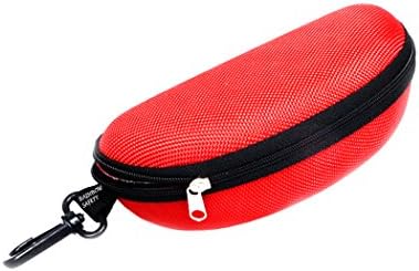 Rainbow Protective Sunglasses Hard Case Zippered / Eyeglasses Box Portable Protector / Carabiner Hook / Microfiber Cloth / RB (Red)